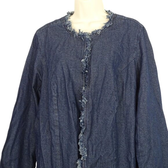 Jessica London Open Front Denim Jacket Fringe Edges Women Plus Size 20W Long Slv - Picture 2 of 12